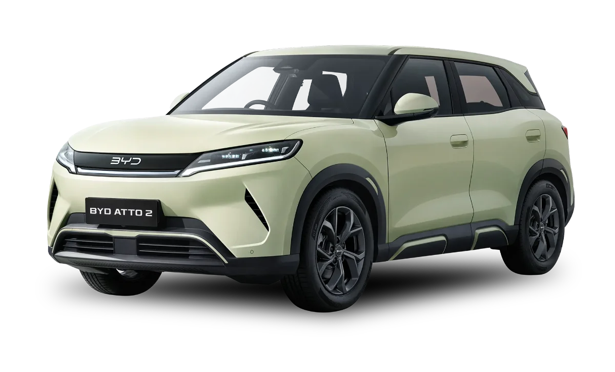 BYD Atto 2 electric SUV in green, front three-quarter view (photo: BYD)