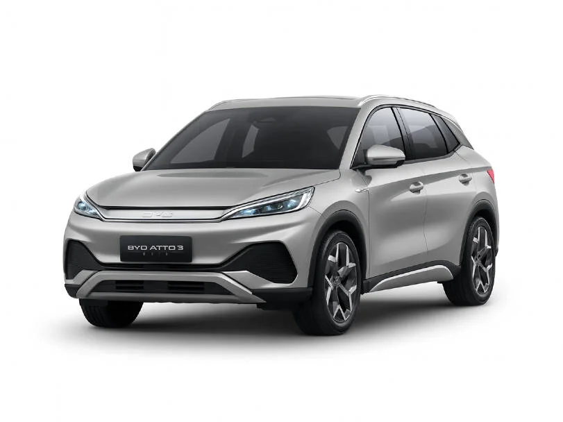 BYD Atto 3 electric SUV in silver, front three-quarter view (photo: BYD)